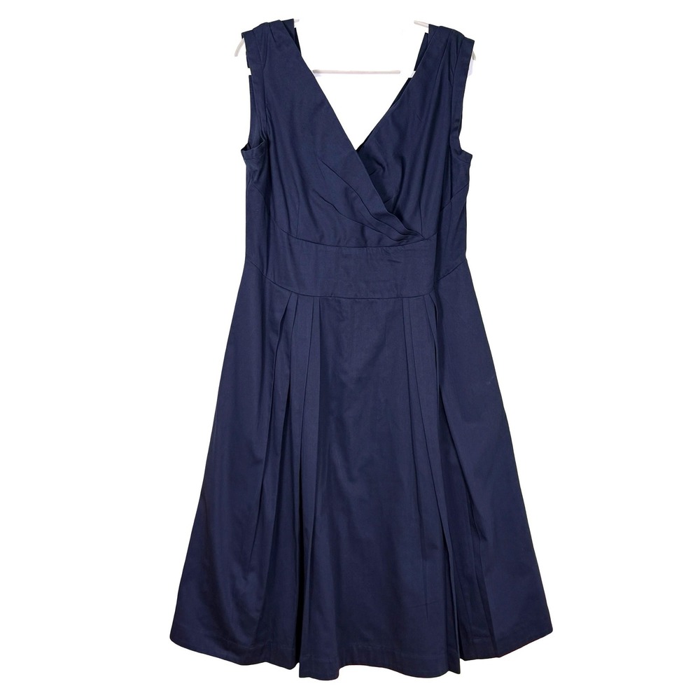 Emily and Fin Florence Navy Blue Cotton Pleated Fit & Flare Dress XL Sleeveless